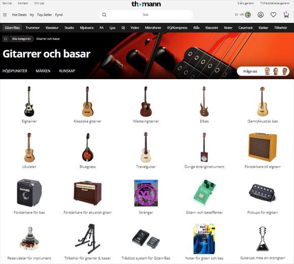 Skärmbild Thomann hemsida